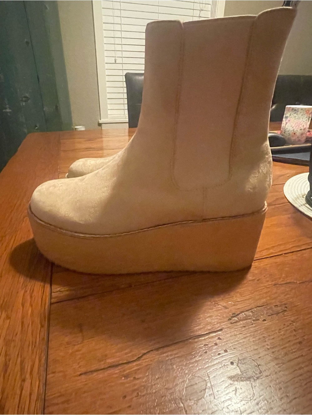 ShuShop Cream Platform Chelsea Boots